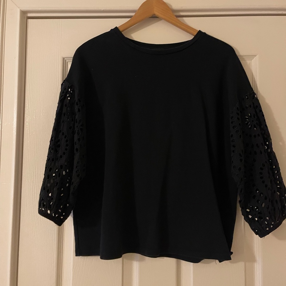a new day Black Blouse with Eyelet Sleeves